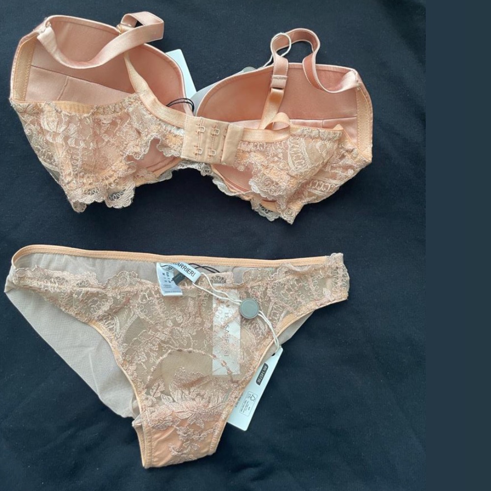 ID Sarrieri Desert Rose Gold Embroidered Stretch-Tulle Floral set size 34D/4 NWT - Picture 9 of 9